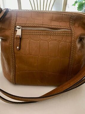Tignanello Tan Croc-Embossed Leather Cosmetic Pouch